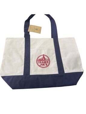 Trader Joe’s Canvas Tote Bag Navy & Cream Reusable Shopper Large
